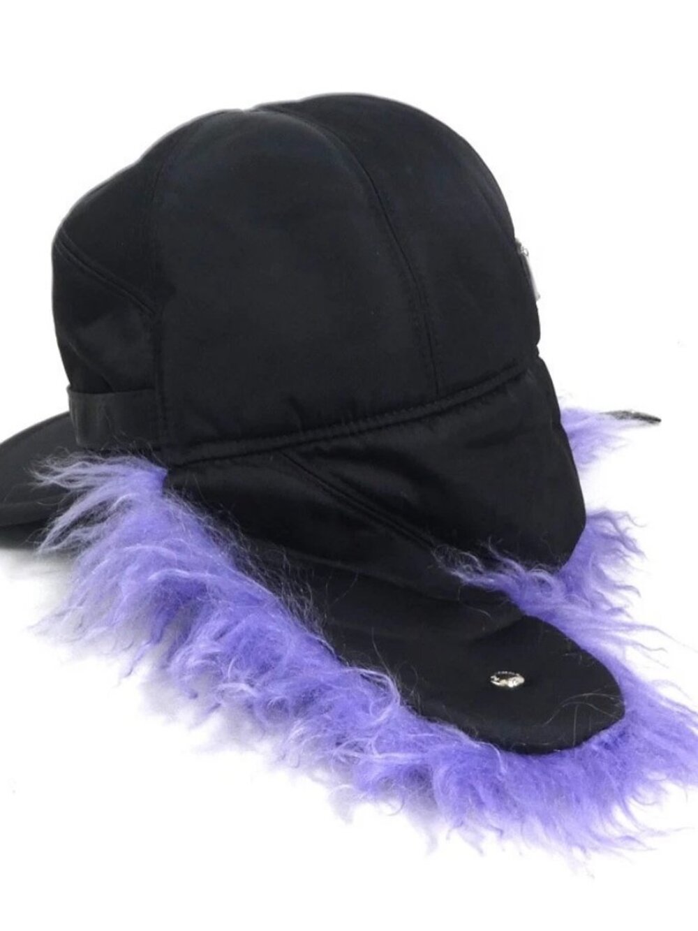 Auth PRADA Cap Black/Purple Nylon/Mohair/Silvertone - Picture 4 of 9